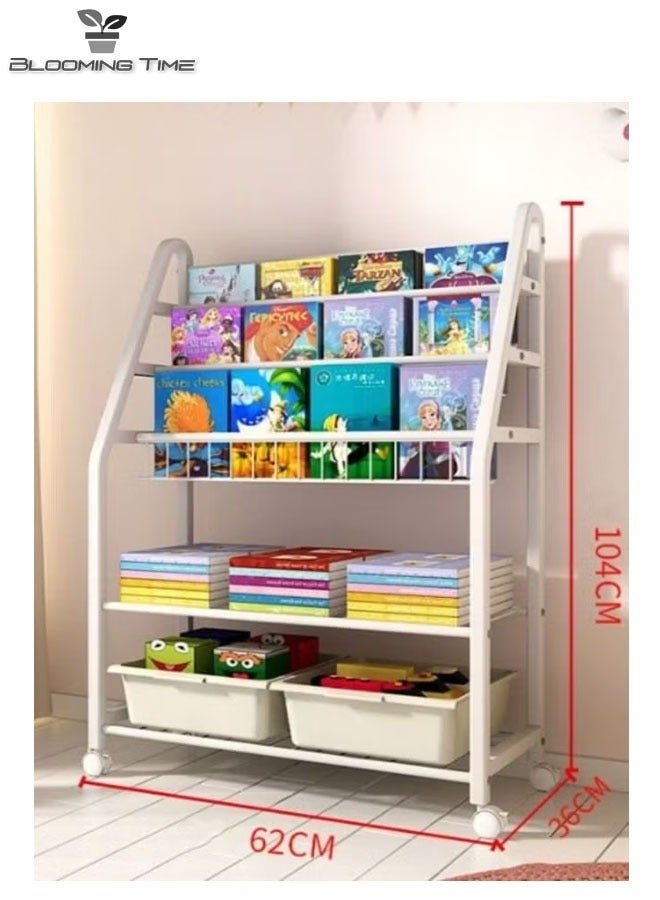 Children's Bookshelf, Three Layers Of Books, Two Layers Of Storage Racks Can Store Things, White