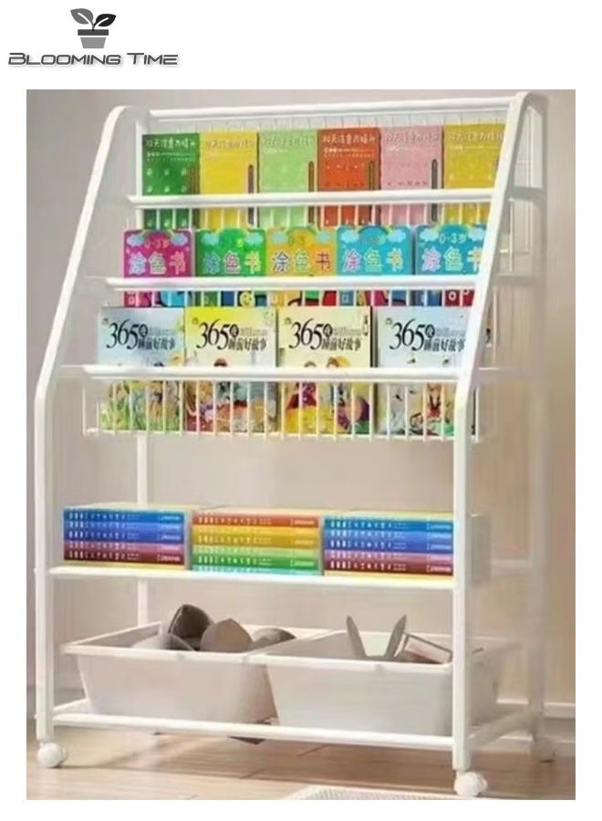 Children's Bookshelf, Three Layers Of Books, Two Layers Of Storage Racks Can Store Things, White