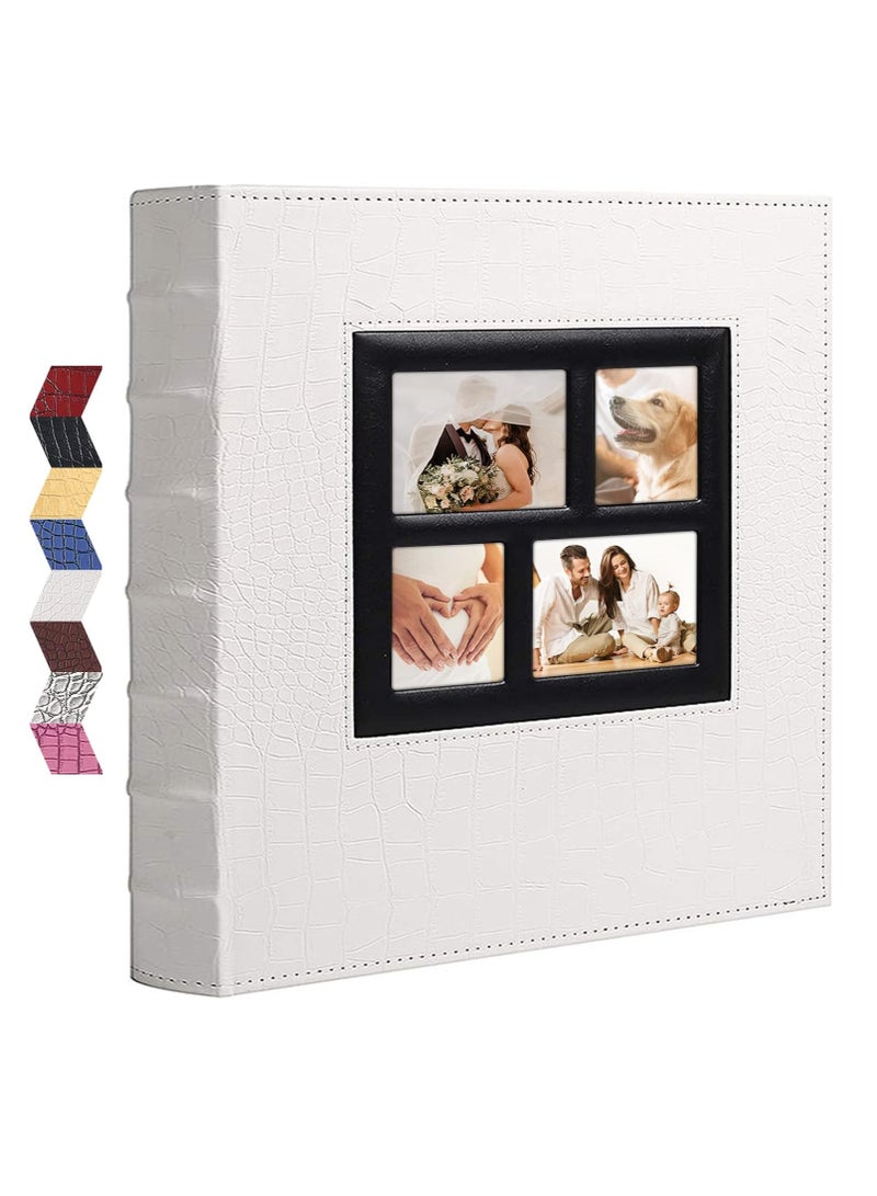 Photo Album for 600 4x6 Photos Leather Cover Extra Large Capacity for Family Wedding Anniversary Baby Vacation (White with Crocodile Pattern & 600 Pockets)