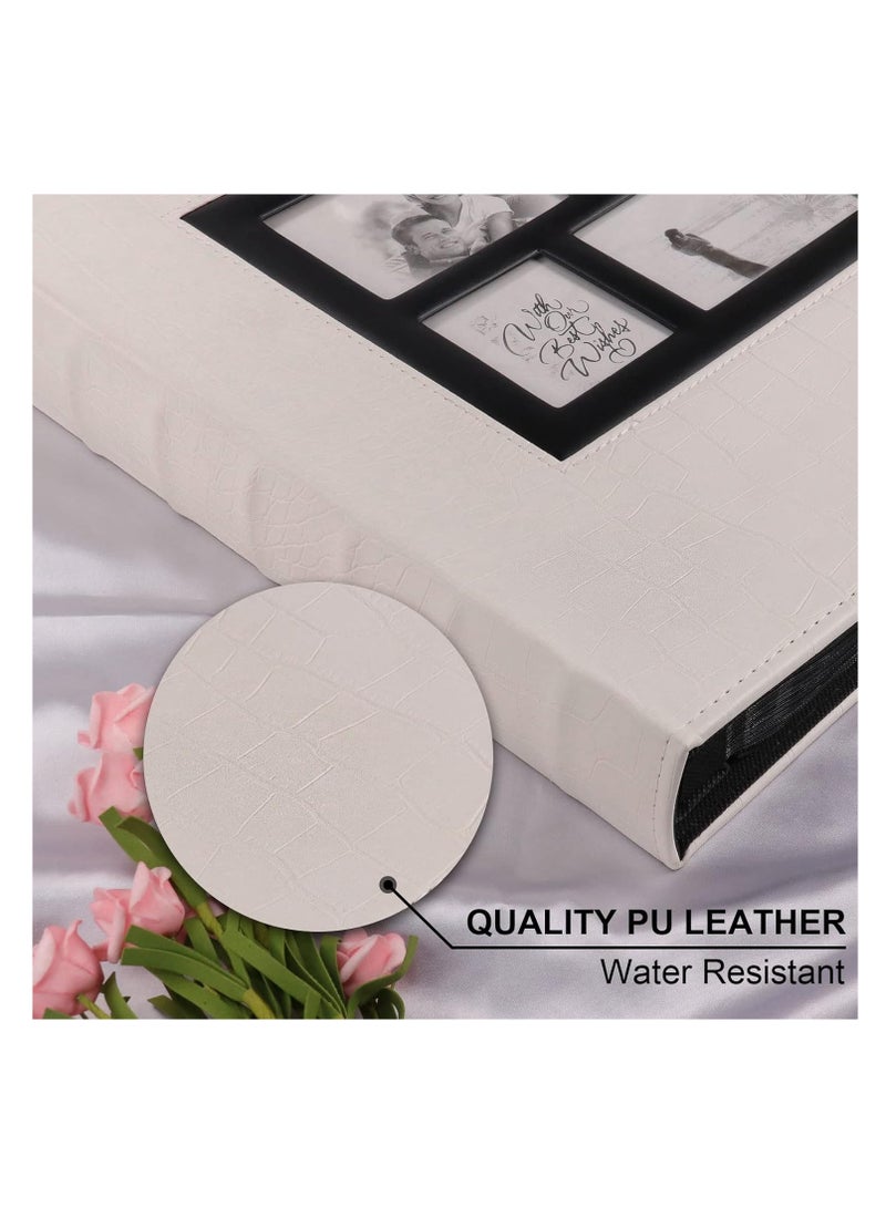 Photo Album for 600 4x6 Photos Leather Cover Extra Large Capacity for Family Wedding Anniversary Baby Vacation (White with Crocodile Pattern & 600 Pockets)