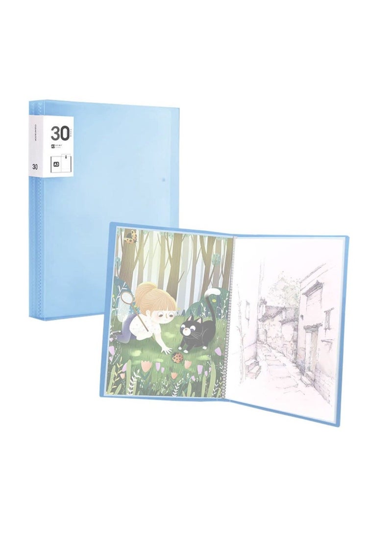 A3 Diamond Painting Pictures Album, Storage Presentation Book, Art Portfolio Folder with 30 Clear Pockets, Protectors (Blue, Pink）