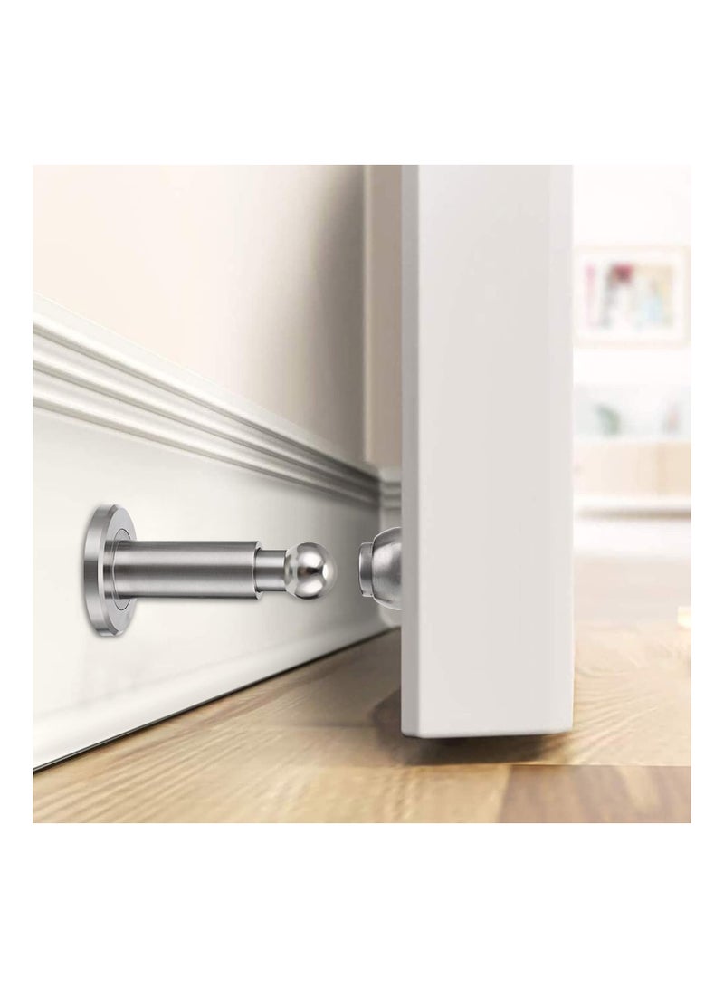 Sturdy Magnetic Door Stopper Adjustable Stainless Steel Stop with Hardware Wall Mounted Magnetism Metal Doorstop for Bedroom Bathroom Kitchen Home Office Silver