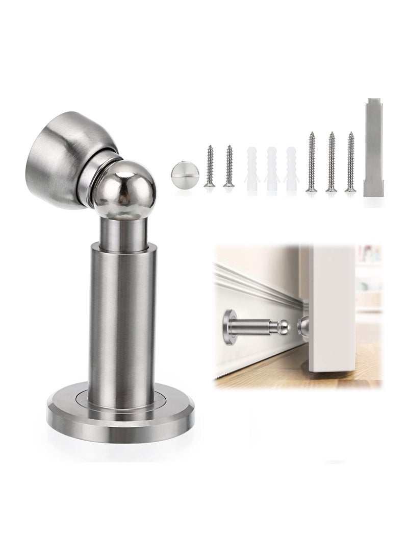 Sturdy Magnetic Door Stopper Adjustable Stainless Steel Stop with Hardware Wall Mounted Magnetism Metal Doorstop for Bedroom Bathroom Kitchen Home Office Silver