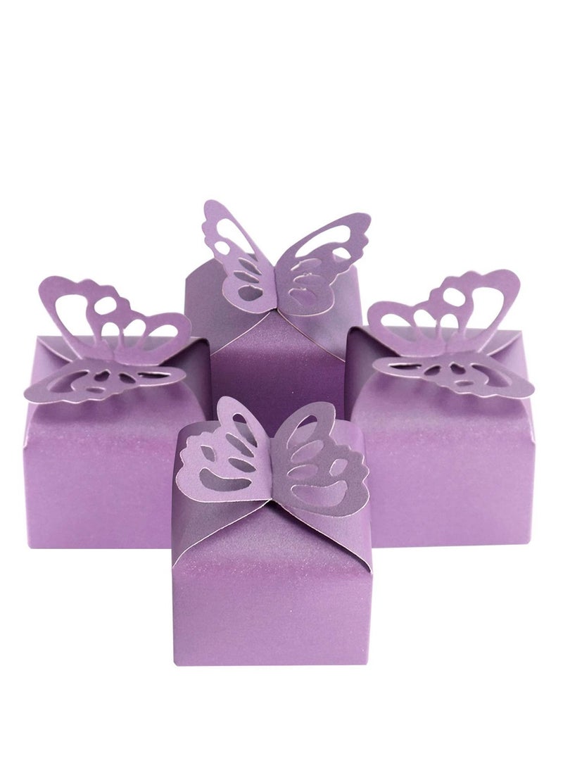 50pcs Purple Butterfly Favor Boxes,  Peal-gloss Decoration Gift Box, Butterfly Candy Box Decoration Party Birthday  Wedding Small Gift Boxes, Purple(2.4 X 2.4 X 2.2 Inch)