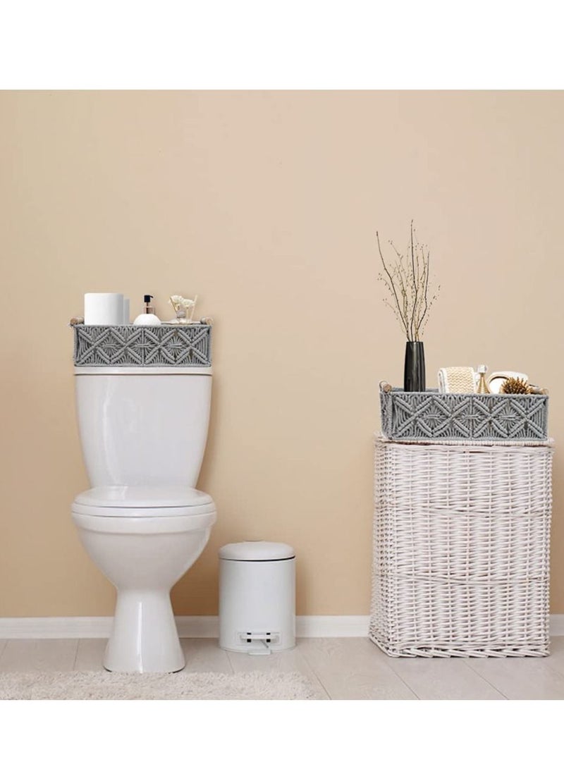 Storage Basket Boho Decor Basket for Organizing Countertop Woven Decor Basket Toilet Paper Basket Top Shelf Basket with Handle Bathroom Decor Bedroom Nursery Living Room Entry Grey