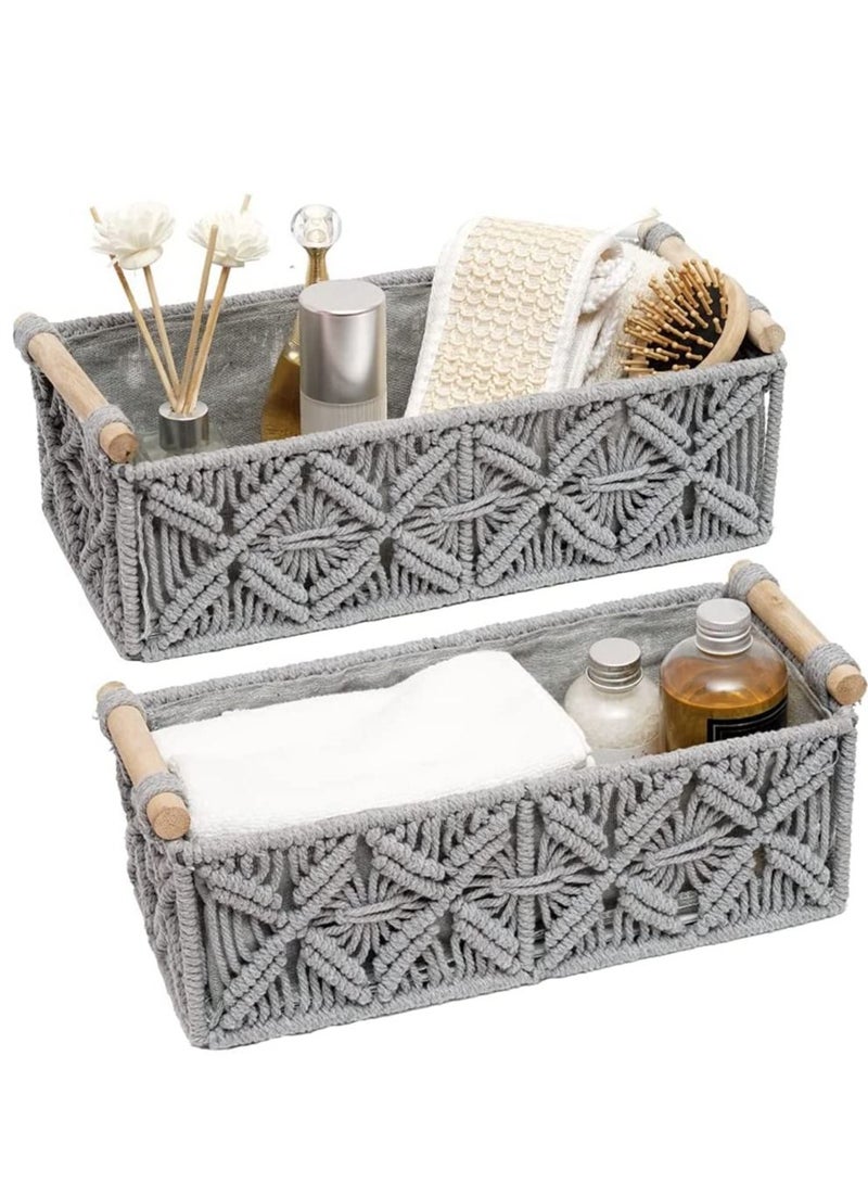 Storage Basket Boho Decor Basket for Organizing Countertop Woven Decor Basket Toilet Paper Basket Top Shelf Basket with Handle Bathroom Decor Bedroom Nursery Living Room Entry Grey