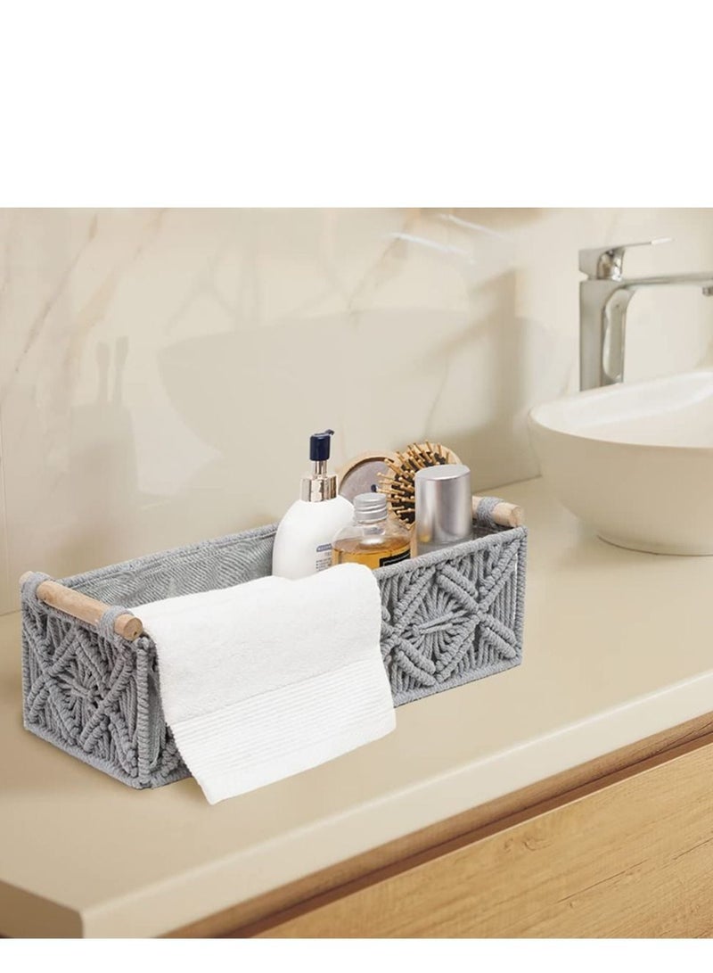 Storage Basket Boho Decor Basket for Organizing Countertop Woven Decor Basket Toilet Paper Basket Top Shelf Basket with Handle Bathroom Decor Bedroom Nursery Living Room Entry Grey