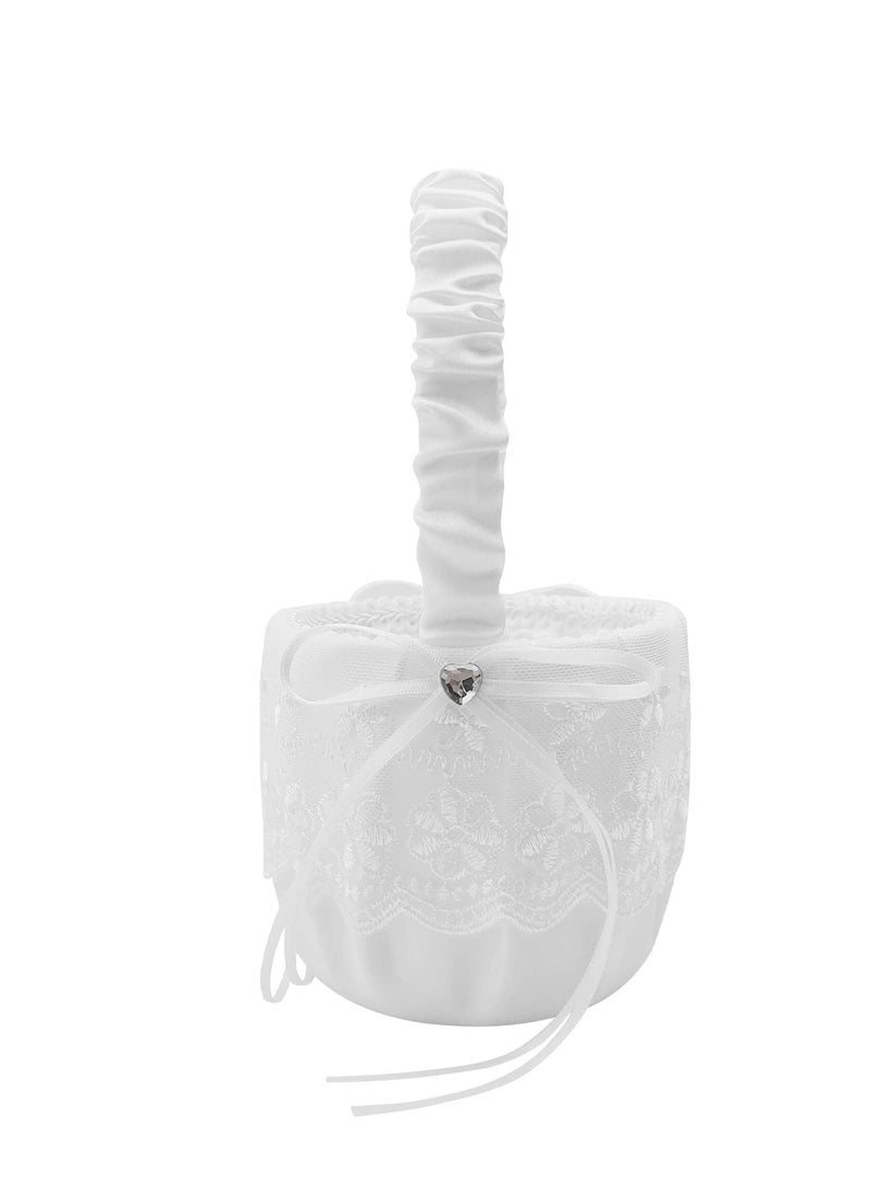 2 Pack White Flower Girl Basket Wedding Basket for Flower Girls  Satin Flower Girl Basket