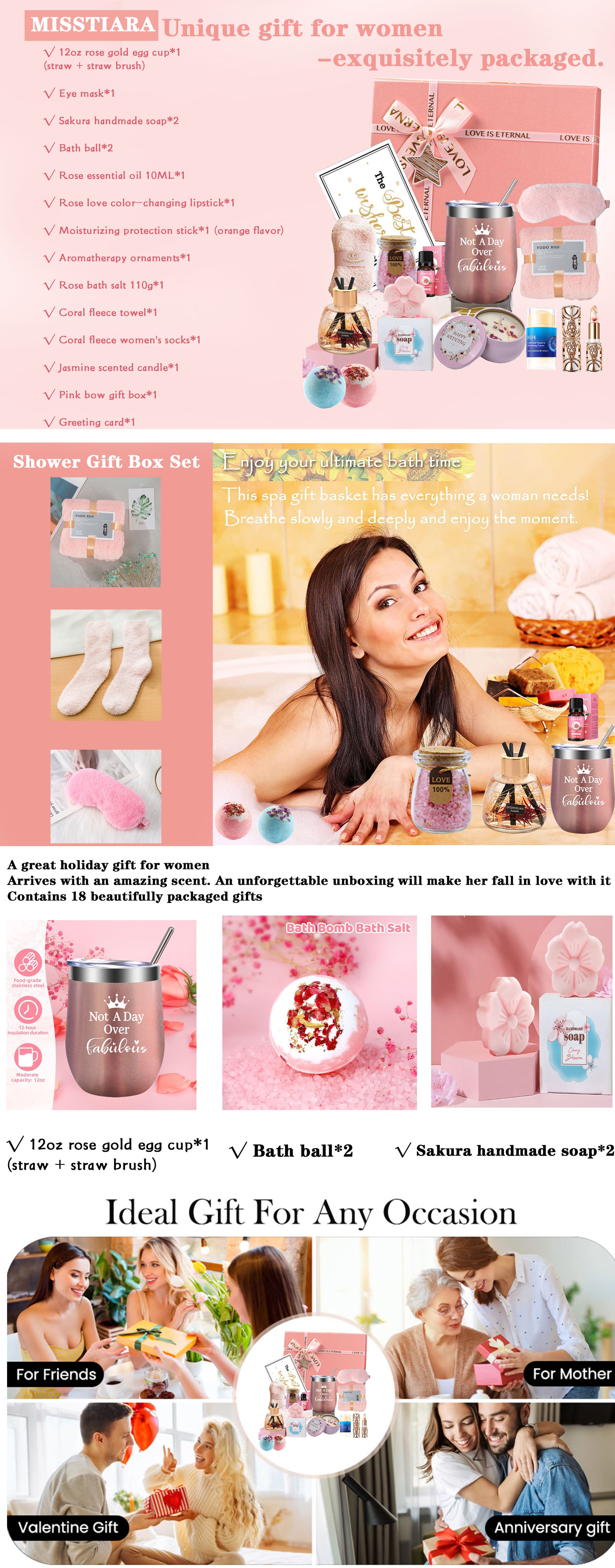 Gifts Basket for Women - Birthday Gift Box Set Contains 16 Items Inspirational Gift,Relaxing Spa Care Package for Women Friendship,Friend Gifts for Women