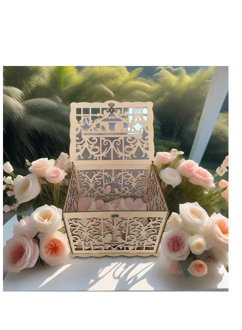 Wedding Wooden Card Box, Wedding Card Box with Lock and Card Sign Wooden Gift Card Box for Reception Wedding Anniversary Baby Shower Birthday Graduation Party Decorations