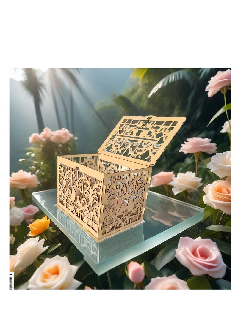 Wedding Wooden Card Box, Wedding Card Box with Lock and Card Sign Wooden Gift Card Box for Reception Wedding Anniversary Baby Shower Birthday Graduation Party Decorations