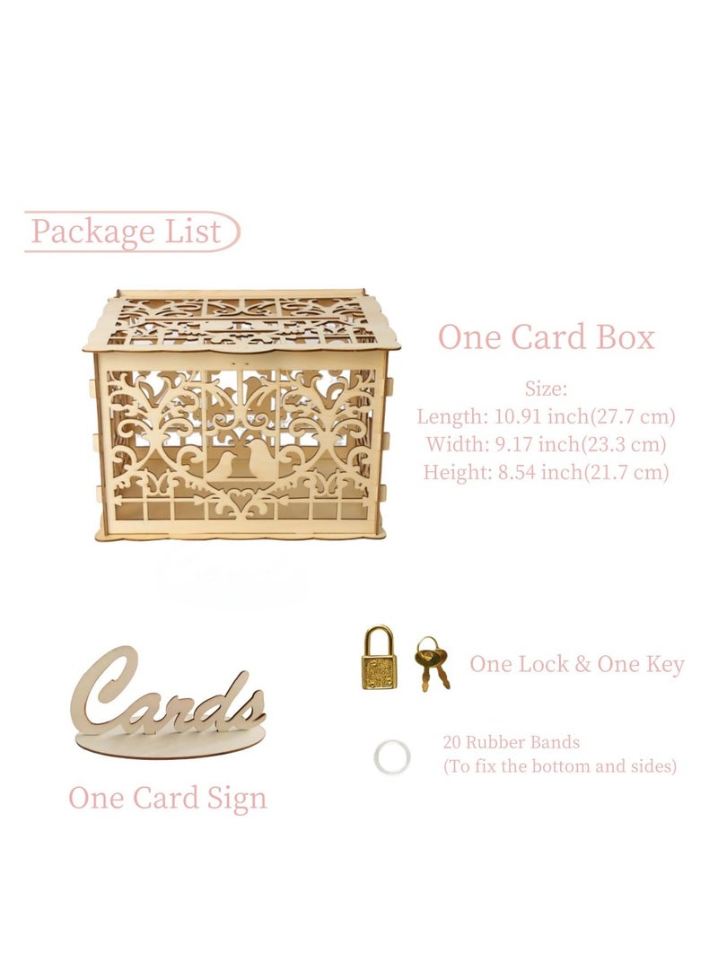 Wedding Wooden Card Box, Wedding Card Box with Lock and Card Sign Wooden Gift Card Box for Reception Wedding Anniversary Baby Shower Birthday Graduation Party Decorations