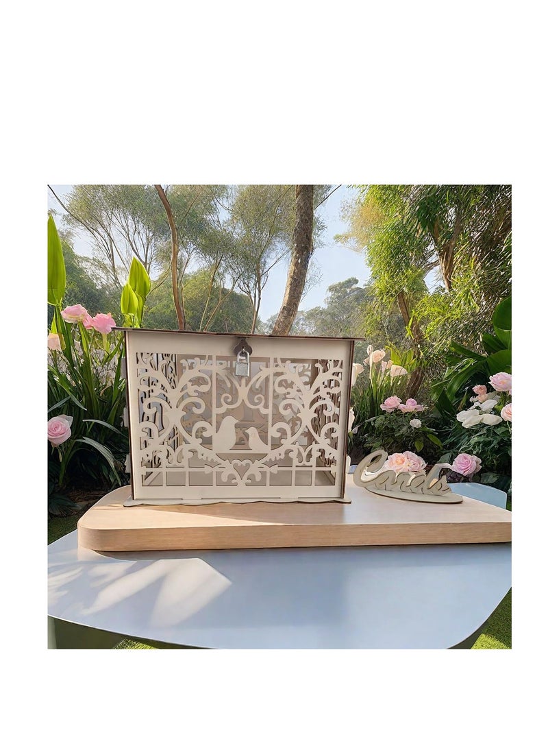 Wedding Wooden Card Box, Wedding Card Box with Lock and Card Sign Wooden Gift Card Box for Reception Wedding Anniversary Baby Shower Birthday Graduation Party Decorations