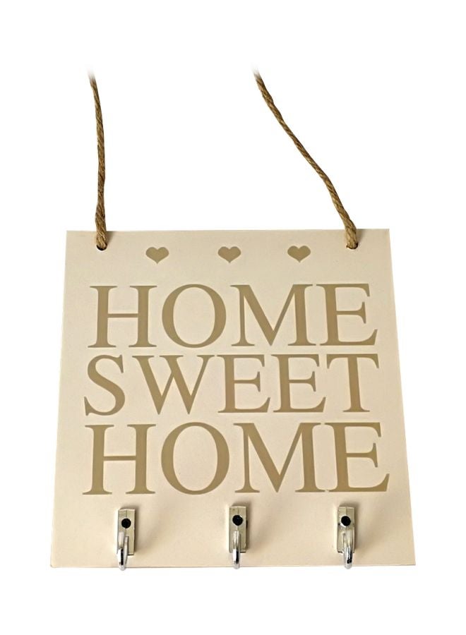 Decorative Home Sweet Home Printed Hanging Plaque With Key Holder Beige/Silver 15x15x0.5centimeter