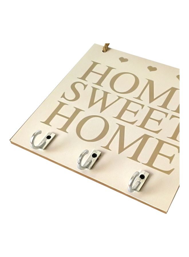 Decorative Home Sweet Home Printed Hanging Plaque With Key Holder Beige/Silver 15x15x0.5centimeter