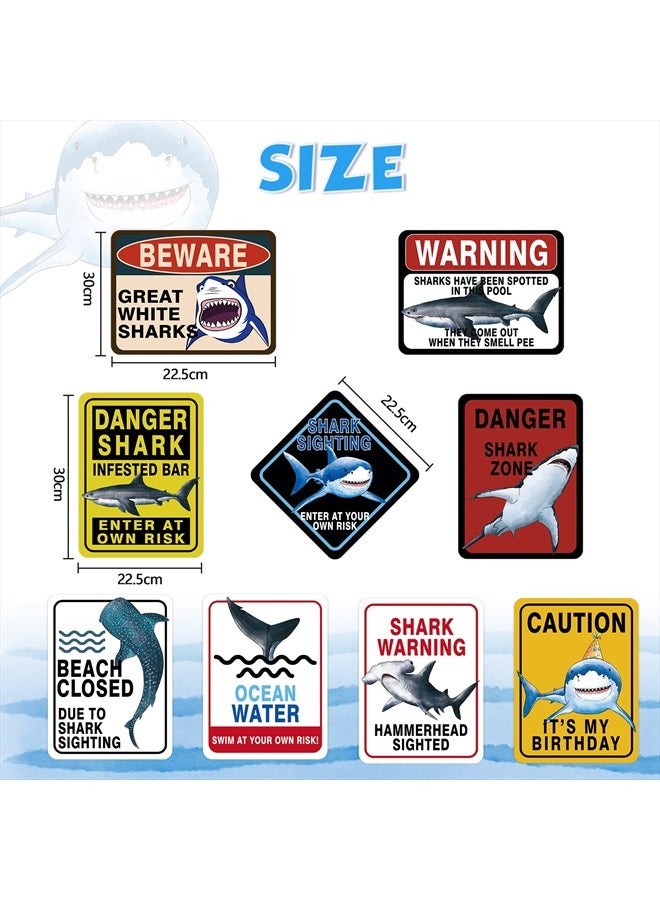 Shark Zone Party Decorations - 9 PCS Shark Party Warning Signs for Boys Kids Birthday Shark Party Wall Decorations Ocean Shark Themed Party Supplies