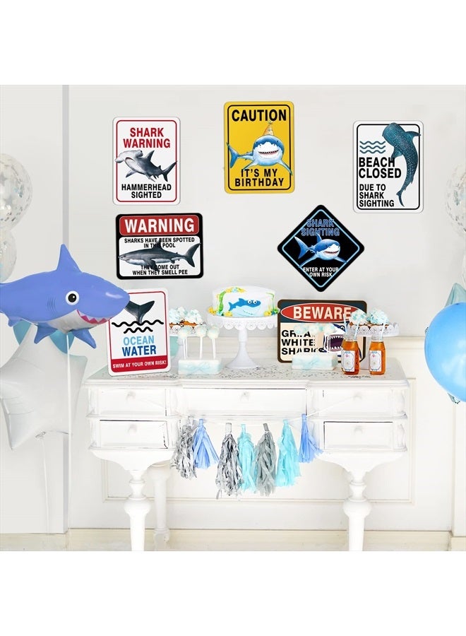 Shark Zone Party Decorations - 9 PCS Shark Party Warning Signs for Boys Kids Birthday Shark Party Wall Decorations Ocean Shark Themed Party Supplies