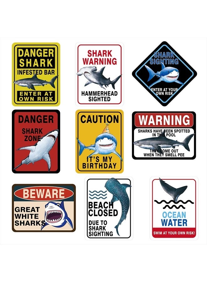 Shark Zone Party Decorations - 9 PCS Shark Party Warning Signs for Boys Kids Birthday Shark Party Wall Decorations Ocean Shark Themed Party Supplies