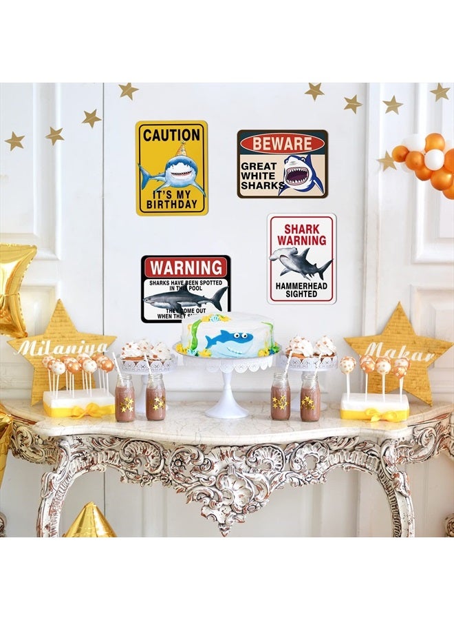 Shark Zone Party Decorations - 9 PCS Shark Party Warning Signs for Boys Kids Birthday Shark Party Wall Decorations Ocean Shark Themed Party Supplies