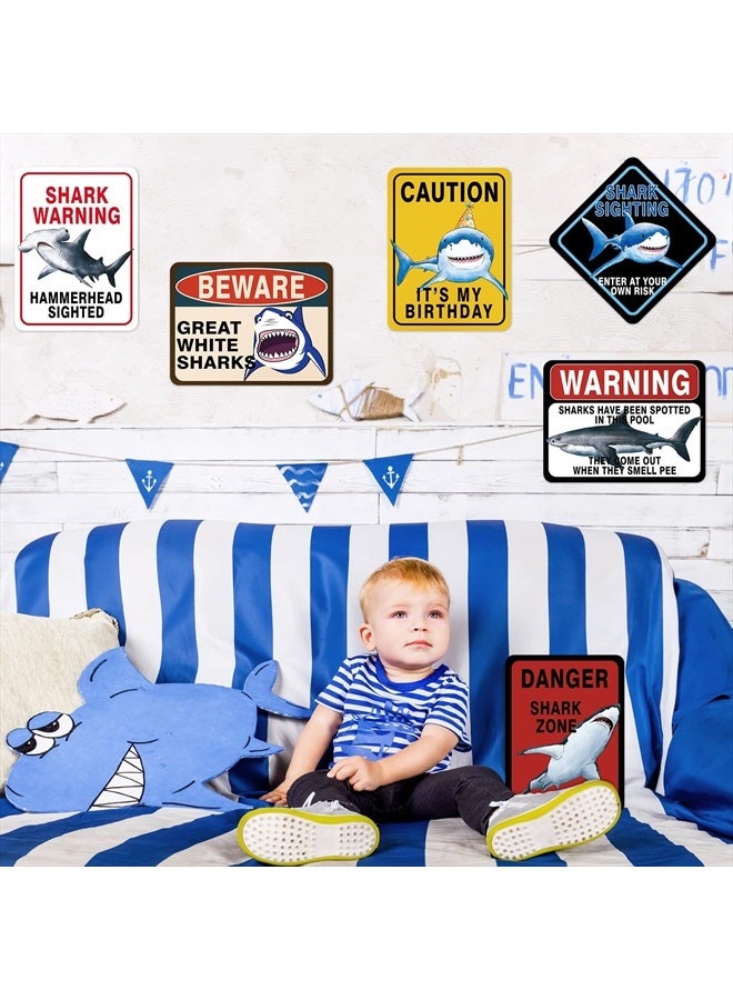 Shark Zone Party Decorations - 9 PCS Shark Party Warning Signs for Boys Kids Birthday Shark Party Wall Decorations Ocean Shark Themed Party Supplies