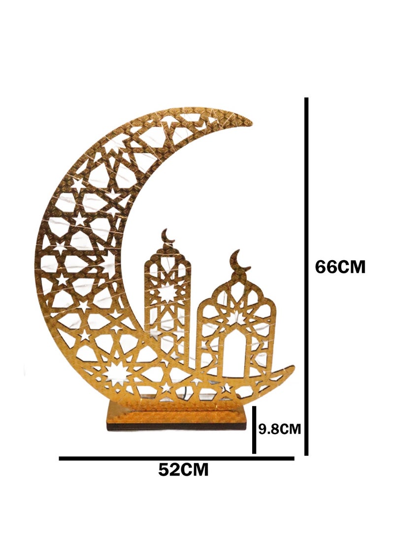 Ramadan Décor Table Top Centerpiece Gold Wood Stand With LED fairy Light for Home office Shop Indoor Decor Ramadan Arabic Gift 66X52X9.8CM