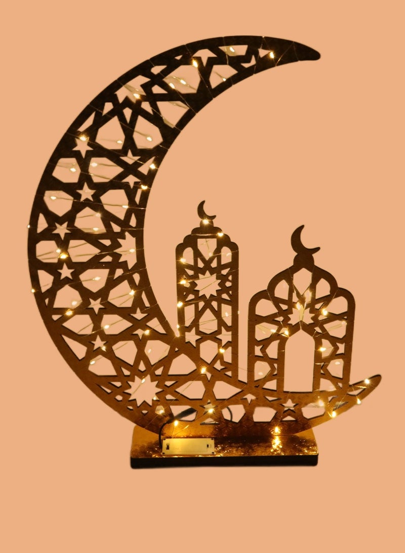 Ramadan Décor Table Top Centerpiece Gold Wood Stand With LED fairy Light for Home office Shop Indoor Decor Ramadan Arabic Gift 66X52X9.8CM