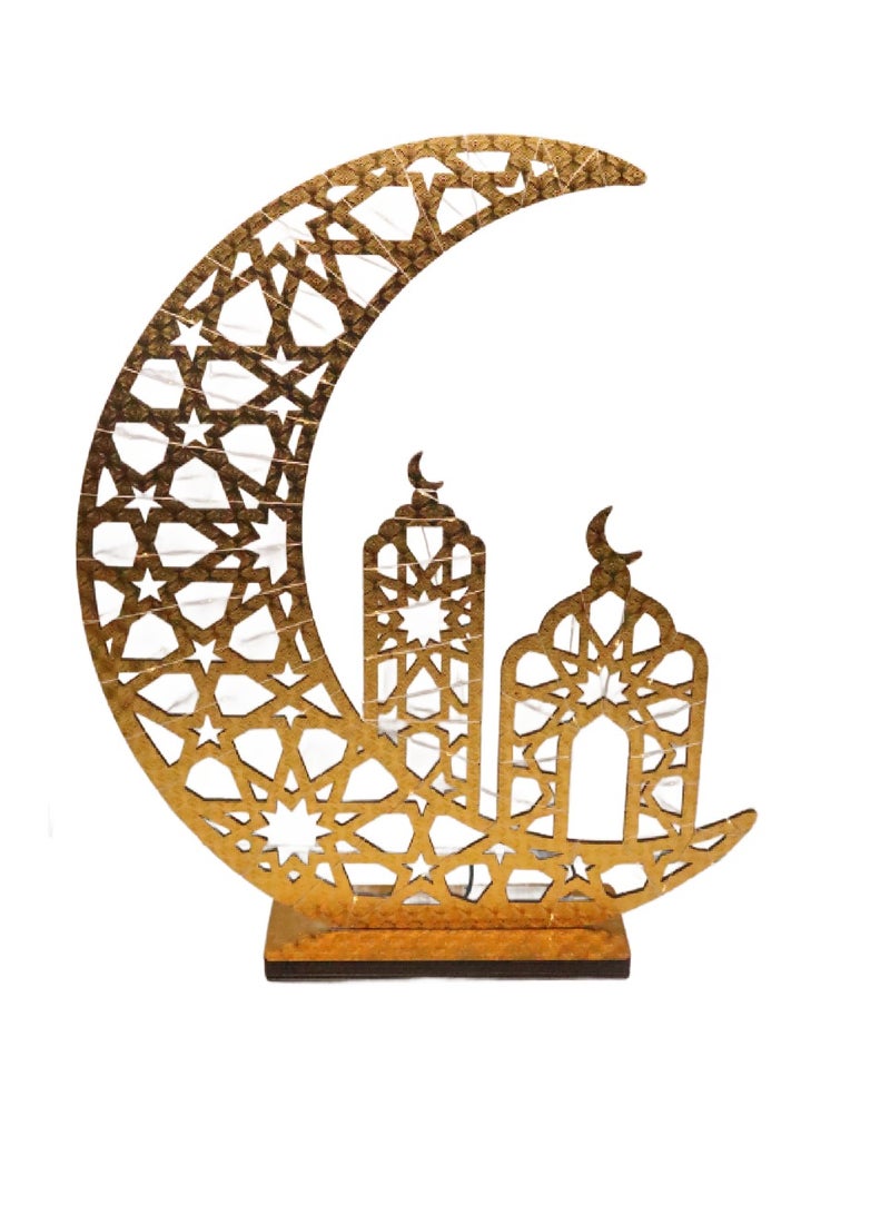 Ramadan Décor Table Top Centerpiece Gold Wood Stand With LED fairy Light for Home office Shop Indoor Decor Ramadan Arabic Gift 66X52X9.8CM