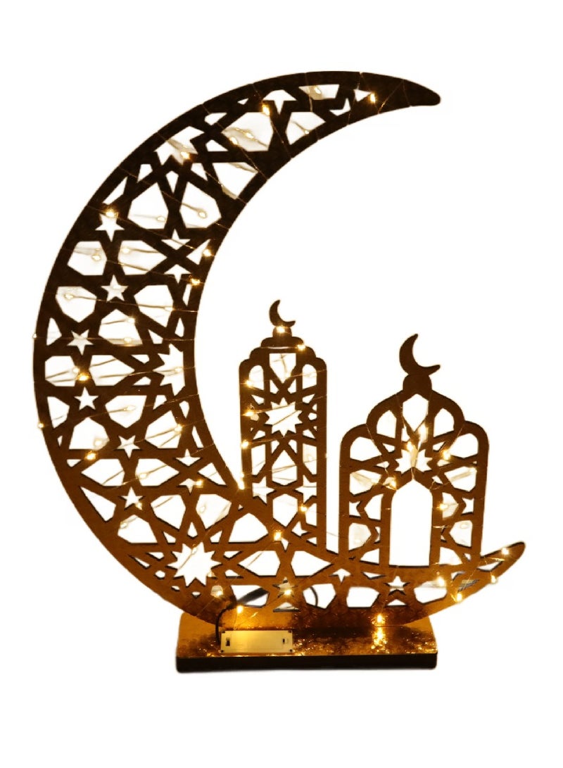 Ramadan Décor Table Top Centerpiece Gold Wood Stand With LED fairy Light for Home office Shop Indoor Decor Ramadan Arabic Gift 66X52X9.8CM