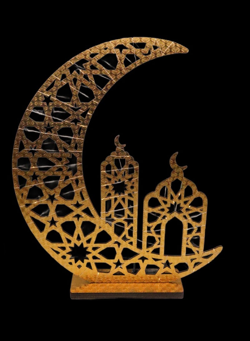 Ramadan Décor Table Top Centerpiece Gold Wood Stand With LED fairy Light for Home office Shop Indoor Decor Ramadan Arabic Gift 66X52X9.8CM