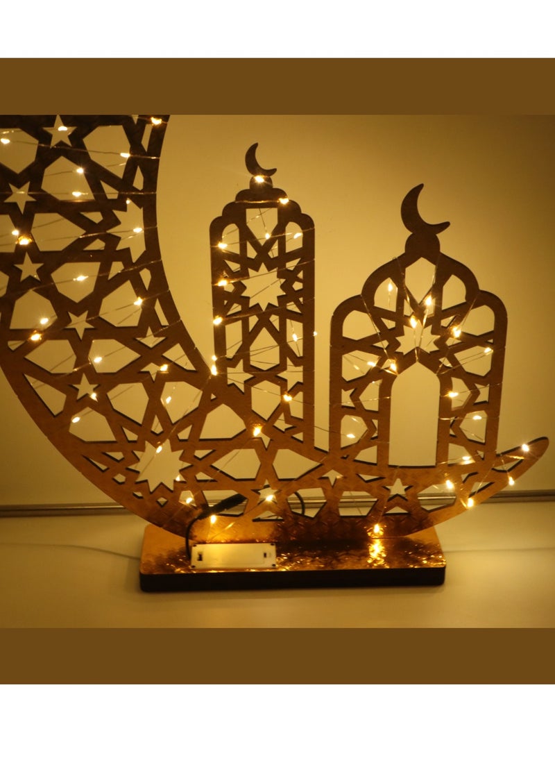 Ramadan Décor Table Top Centerpiece Gold Wood Stand With LED fairy Light for Home office Shop Indoor Decor Ramadan Arabic Gift 66X52X9.8CM