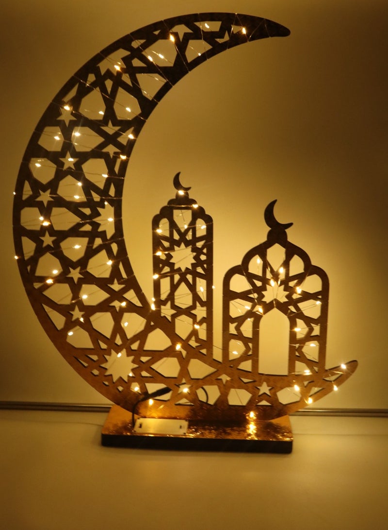 Ramadan Décor Table Top Centerpiece Gold Wood Stand With LED fairy Light for Home office Shop Indoor Decor Ramadan Arabic Gift 66X52X9.8CM