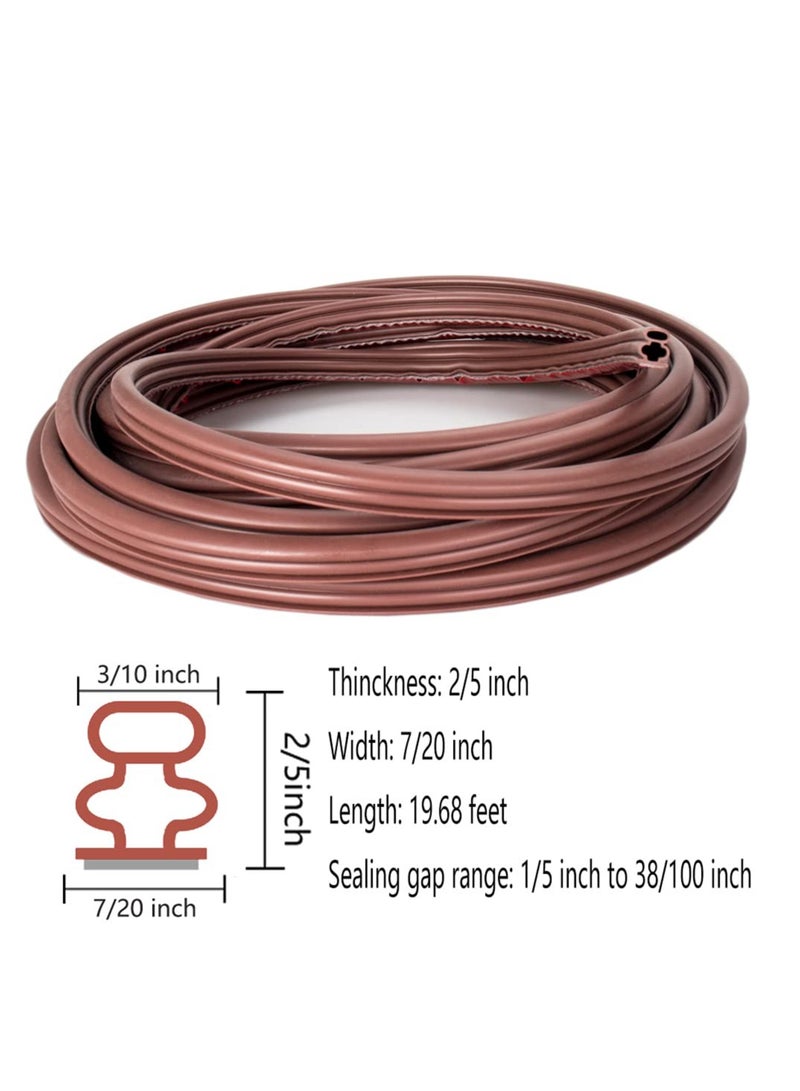 Indoor Weather Stripping 19.68 Feet 7/20 Inch Width X 2/5 Inch Self Adhesive Window Seal Strip Height Rubber Seal Strip For Doors And Windows Weatherstrip Gap Blocker(Brown)