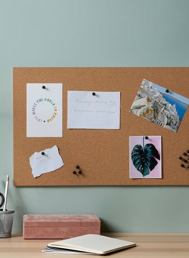 FLÖNSA Memo board with pins, cork, 52x33 cm
