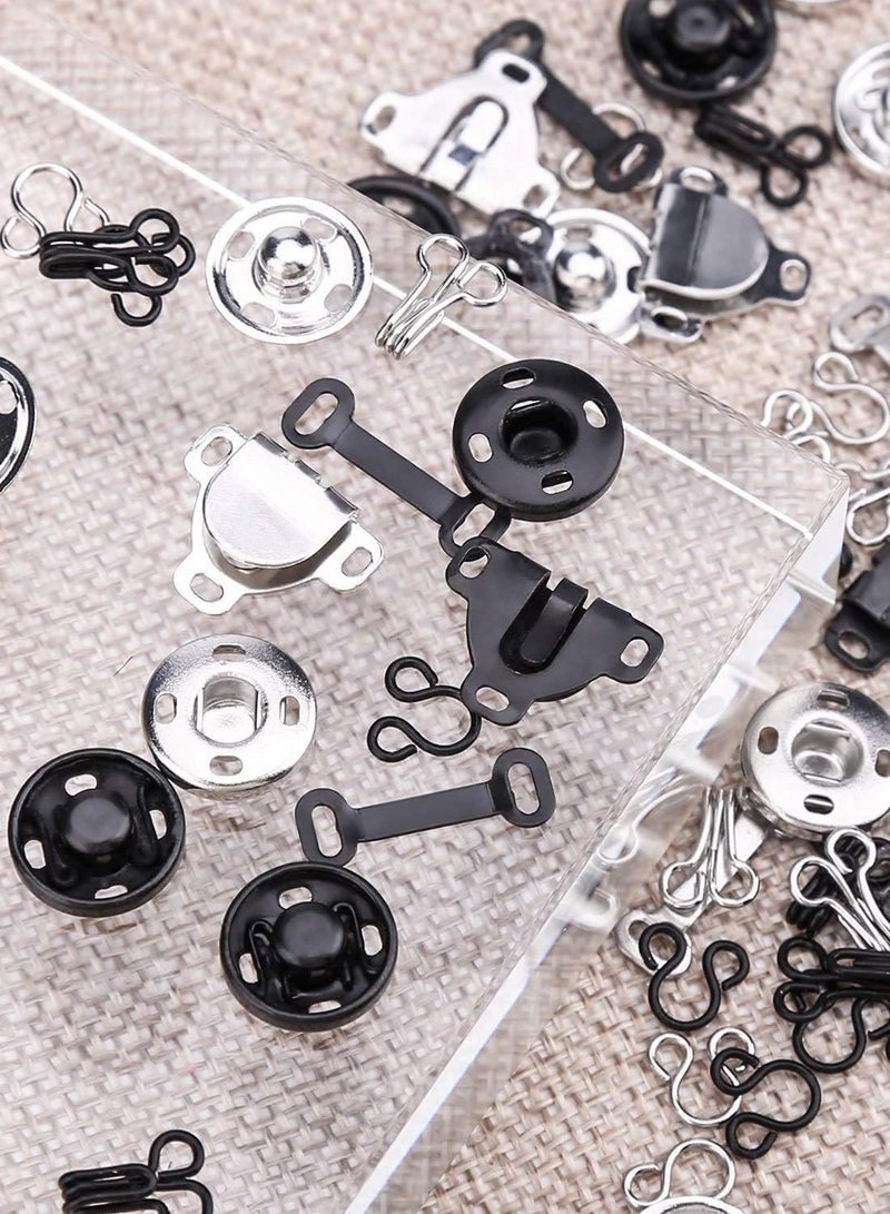 3 Styles Skirt Hooks and Eyes Sewing Hook, Snaps Clothing Tools with Metal Buttons Fasteners Press Studs for Trousers Dress Bra DIY Crafting, 2 Colors (50 Pair)