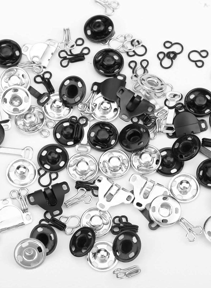 3 Styles Skirt Hooks and Eyes Sewing Hook, Snaps Clothing Tools with Metal Buttons Fasteners Press Studs for Trousers Dress Bra DIY Crafting, 2 Colors (50 Pair)