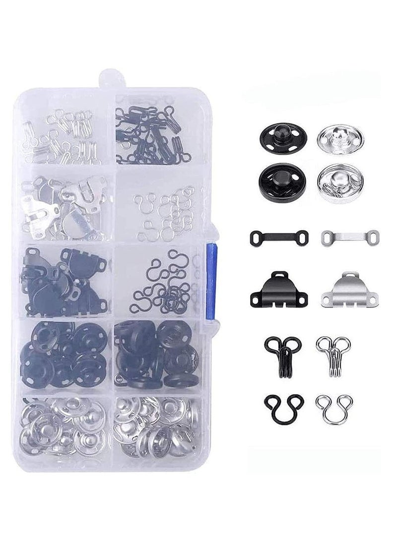 3 Styles Skirt Hooks and Eyes Sewing Hook, Snaps Clothing Tools with Metal Buttons Fasteners Press Studs for Trousers Dress Bra DIY Crafting, 2 Colors (50 Pair)