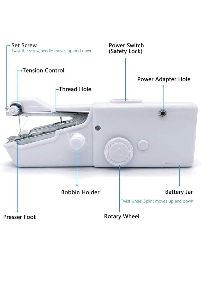 Mini Handheld Sewing Machine Portable Cordless Quick Handy Electric Repairing Stitch Tool for Fabric Clothing Kids Cloth Home Travel DIY Use