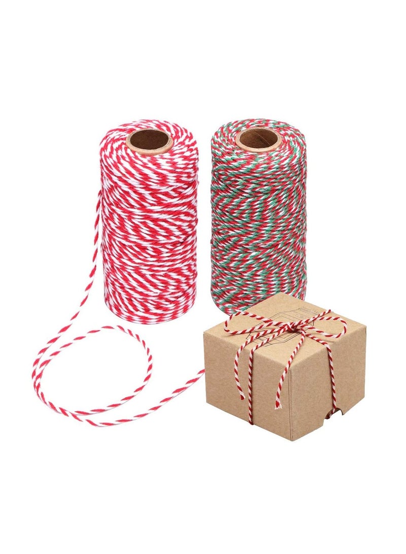 2 Rolls Colored Cotton Rope 200m 2MM Solid Wrapping Twine Durable Butchers String for Gift Meat Crafts Garden Wedding Decoration Packaging Thread
