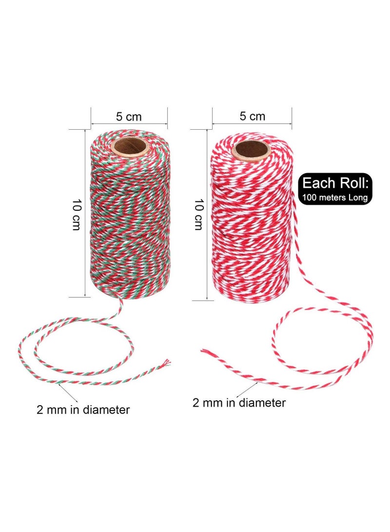 2 Rolls Colored Cotton Rope 200m 2MM Solid Wrapping Twine Durable Butchers String for Gift Meat Crafts Garden Wedding Decoration Packaging Thread