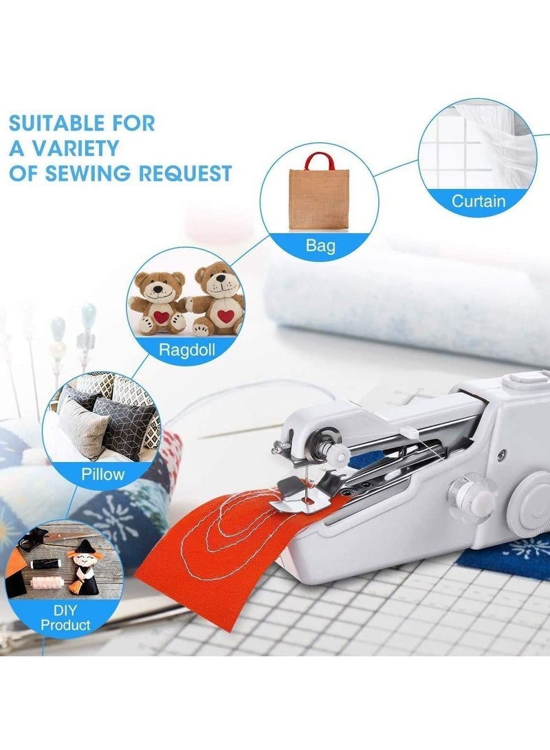 Mini Handheld Sewing Machine, Quick Handy Stitch Portable Hand Cordless With accessories for Beginner Fabric Clothing Children's Kids Cloth Curtain Home Travel DIY Household Use White
