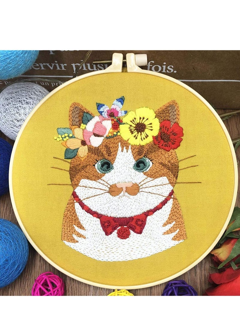 Hand Beginner Embroidery Kit For Adults Easy Stamped Dimensions Cross Stitch Kits With Pattern Animals Cat Funny Diy Floss Punch Needle Tool