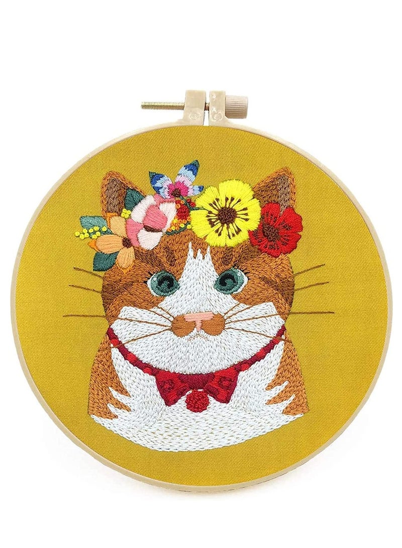 Hand Beginner Embroidery Kit For Adults Easy Stamped Dimensions Cross Stitch Kits With Pattern Animals Cat Funny Diy Floss Punch Needle Tool