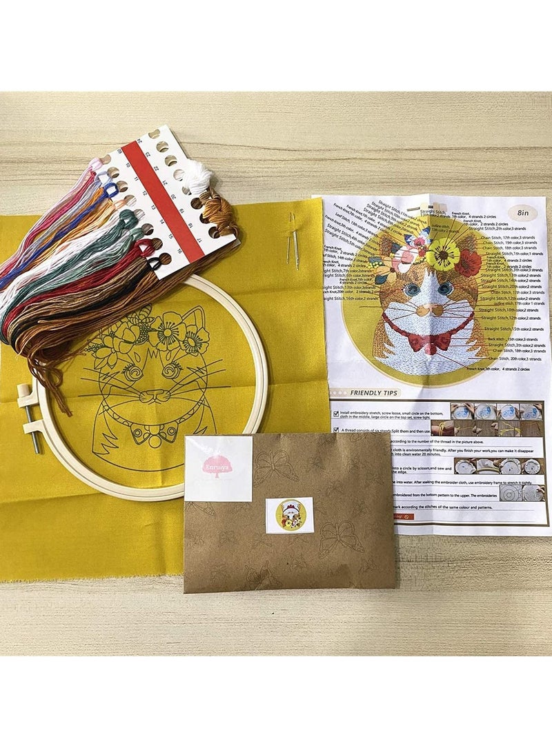 Hand Beginner Embroidery Kit For Adults Easy Stamped Dimensions Cross Stitch Kits With Pattern Animals Cat Funny Diy Floss Punch Needle Tool