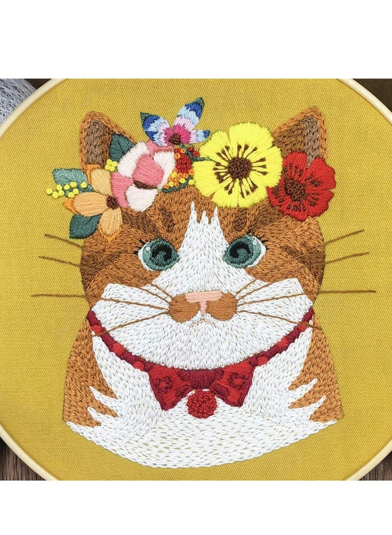 Hand Beginner Embroidery Kit For Adults Easy Stamped Dimensions Cross Stitch Kits With Pattern Animals Cat Funny Diy Floss Punch Needle Tool