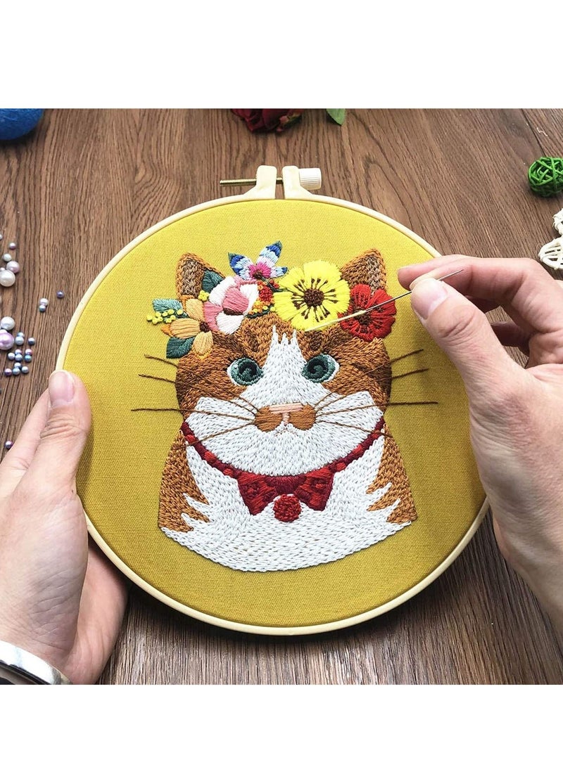 Hand Beginner Embroidery Kit For Adults Easy Stamped Dimensions Cross Stitch Kits With Pattern Animals Cat Funny Diy Floss Punch Needle Tool