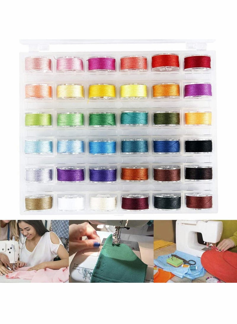 36Pcs Sewing Machine Bobbin Threads, Pre-Wound Bobbins Set with Storage Case Box for Brother/Babylock/Janome/Elna/Kenmore/Babylock/Singer - Assorted Colors