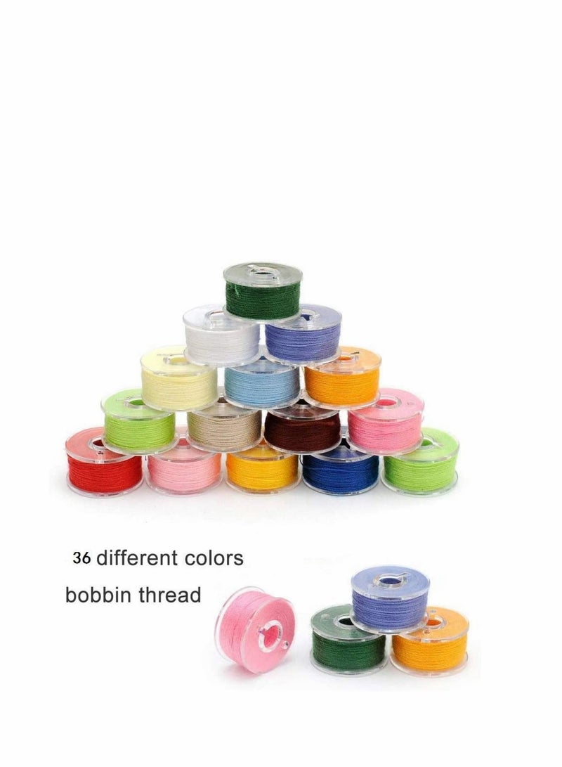 36Pcs Sewing Machine Bobbin Threads, Pre-Wound Bobbins Set with Storage Case Box for Brother/Babylock/Janome/Elna/Kenmore/Babylock/Singer - Assorted Colors