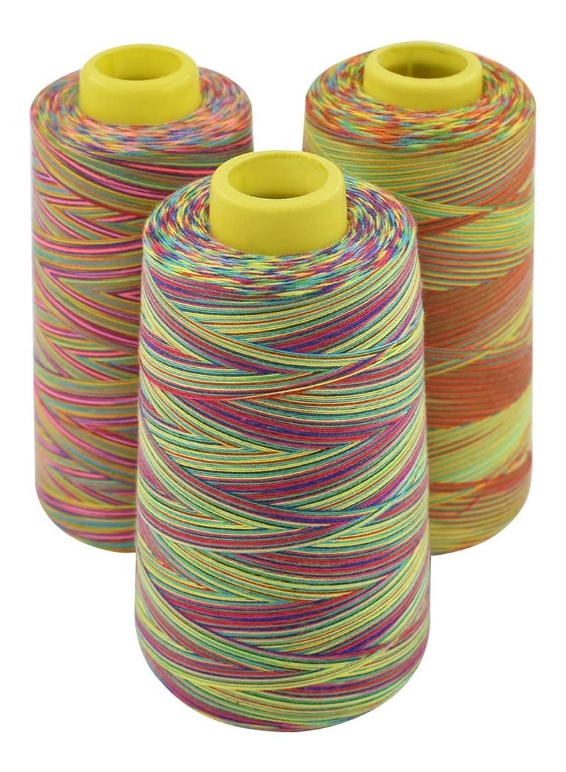 Sewing Thread, Rainbow Variegated Polyester Machine Thread All-Purpose 3 Cones of 3000 Yards Each Spool for Quilting Overlock Embroidery Hand