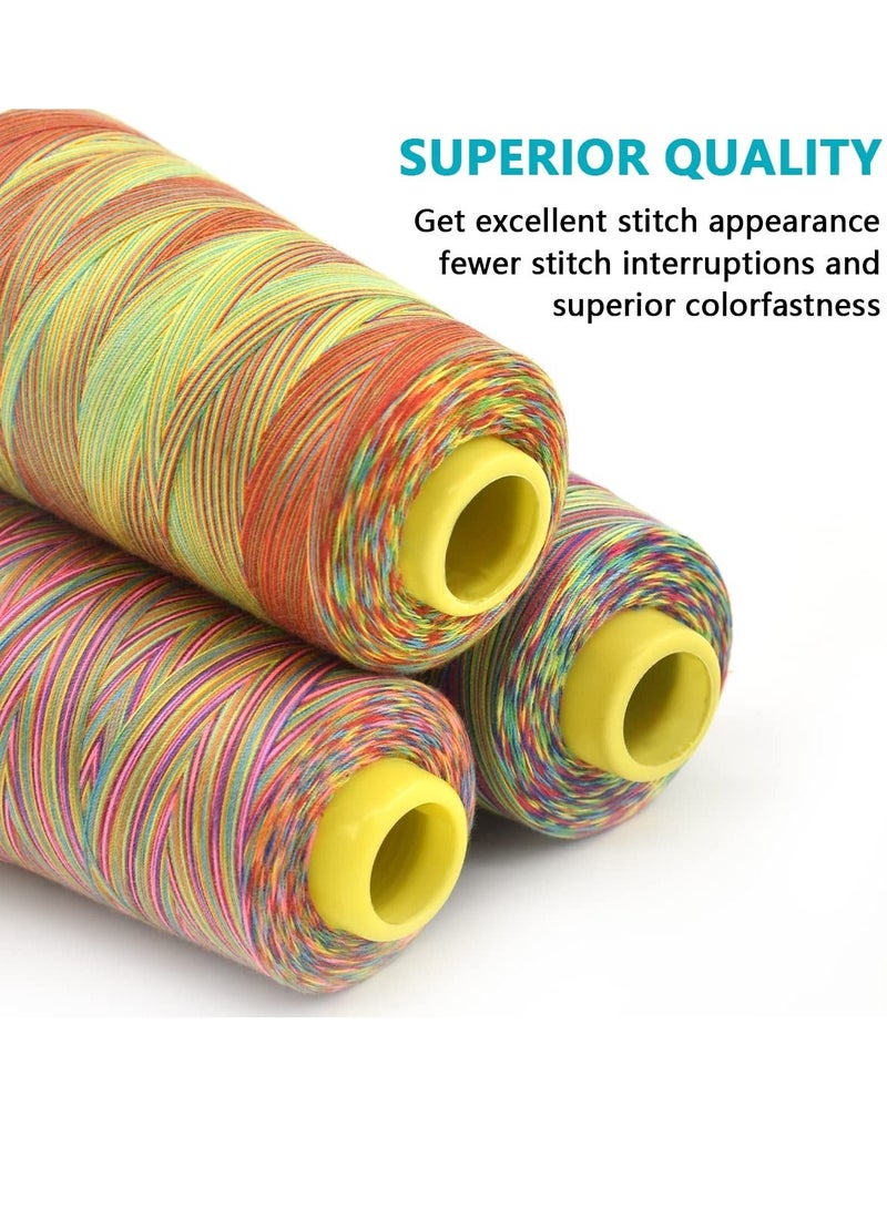Sewing Thread, Rainbow Variegated Polyester Machine Thread All-Purpose 3 Cones of 3000 Yards Each Spool for Quilting Overlock Embroidery Hand