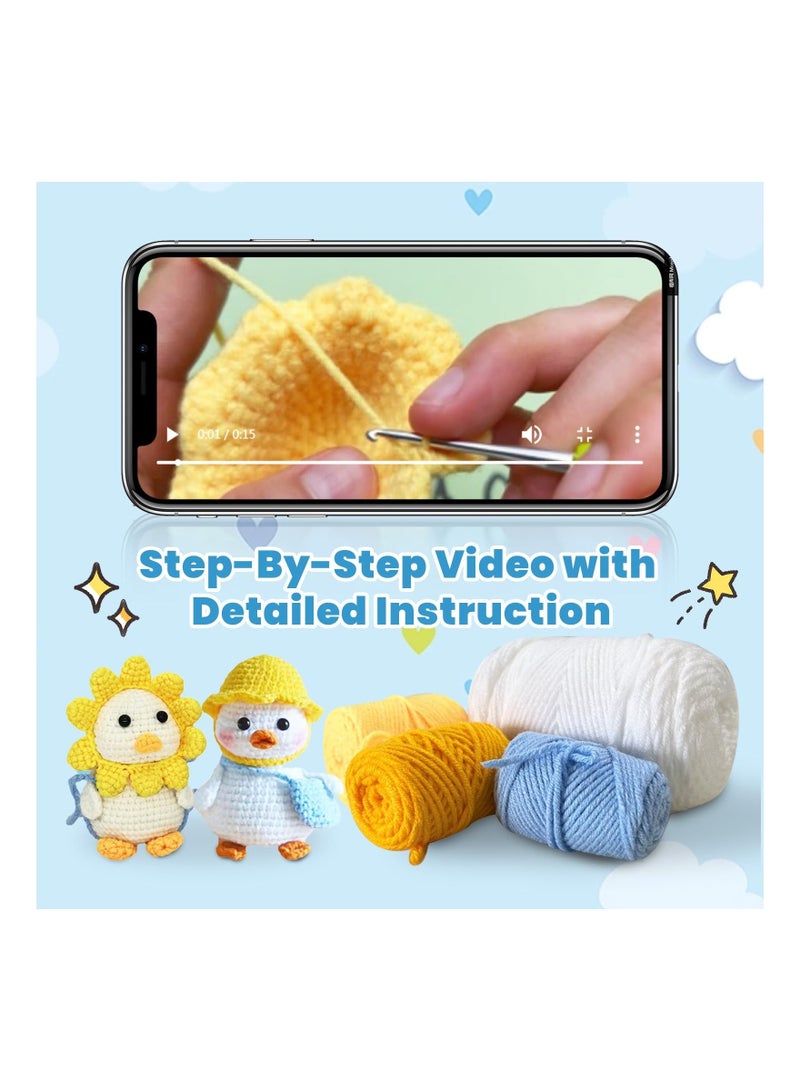 Crochet Kit for Beginners 2 Animal Patterns Set with Step by Video Instruction Ideal Adults and Kids (Duck)